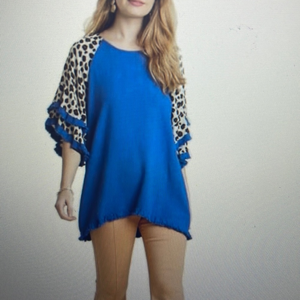Umgee Sapphire Blue Bell sleeve blouse new top tunic Shirt